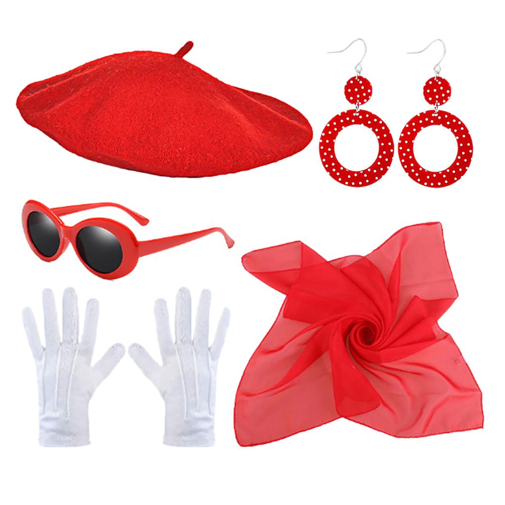 50s Women Costume Accessories Scarf Eye Glasses Headband Earrings Set For 50's Halloween Party