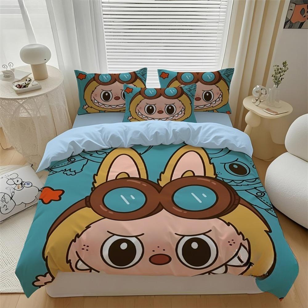Søtt Bubu Sengetøy 2/3 Deler Soveromssett,Barnegave Tenåringer Voksen Mikrofiber Dobbeltseng Dynetrekk med Glidelås Romdekor