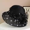New Fashion Ladies Fascinators Millinery Church Hat Elegant Bow Wide Brim Bucket Hats Kentucky Derby Fedora Women Summer Sun Cap