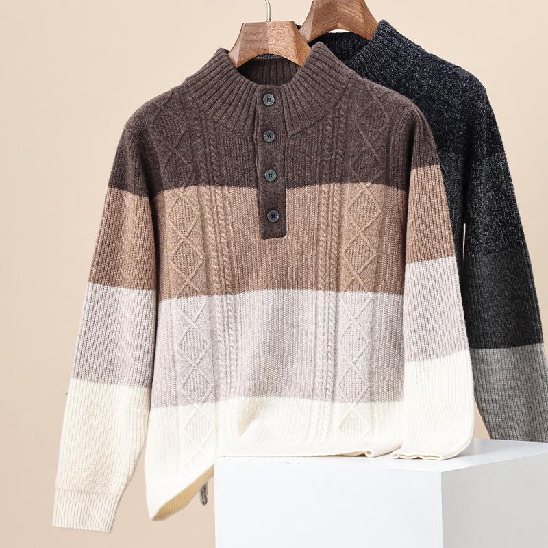 

Men s Jacquard Color Block Wool Henley Sweater - 2025 Autumn/Winter Collection 185/100A квітковий/кавовий