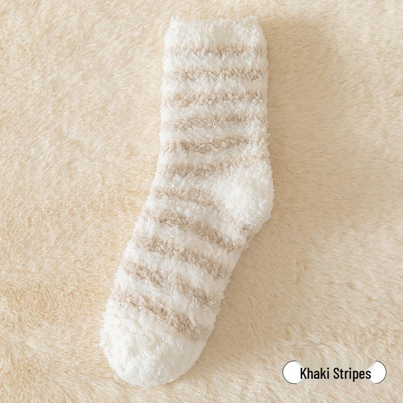Women's Warm Fuzzy Mid-Calf Fleece Socks - Striped & Fluffy Japanese Style