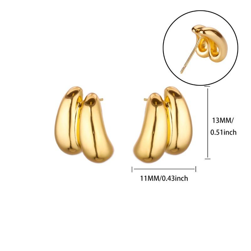 Design Glossy Metal Texture Double Melon Seed Buckle Earrings Personality Light Luxury Versatile Line Ear Jewelry Women's Hot Sale