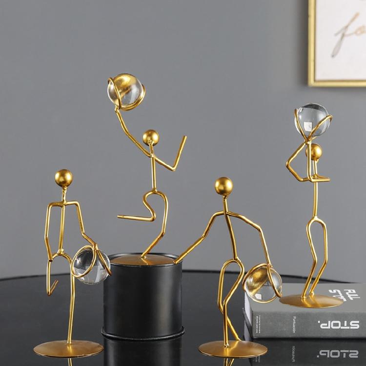 Athlete Crystal Ball Figurine Iron Gold Desktop Ornament Bedroom Living Room