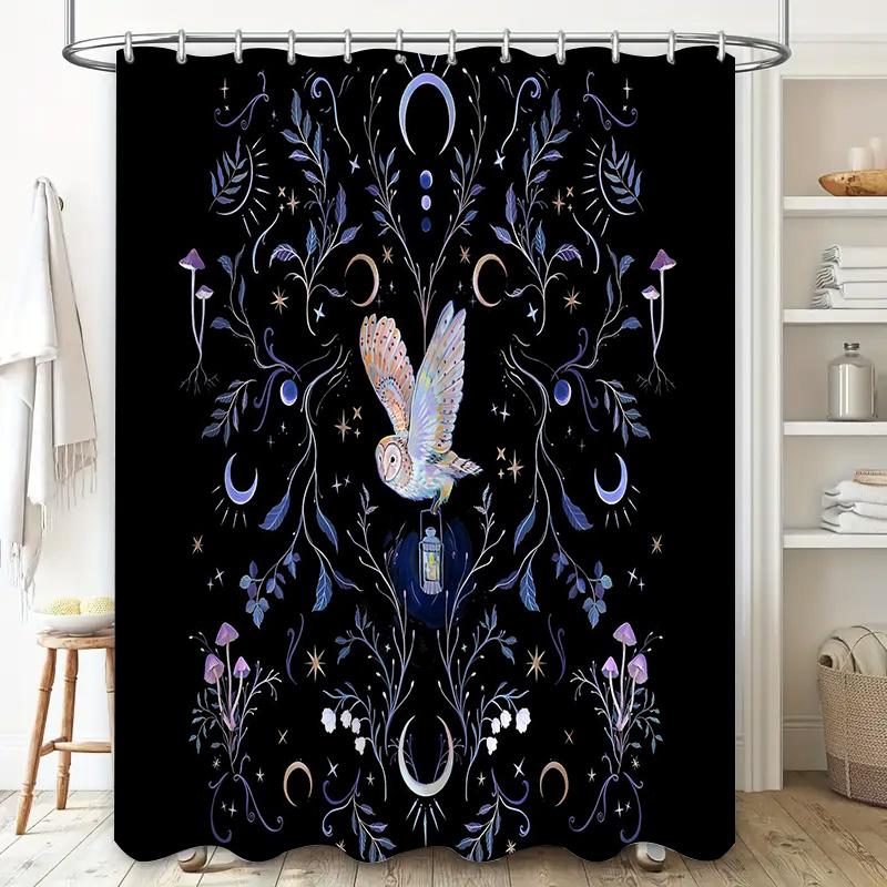Mystical Forest Shower Curtain Owl Nature Landscape Cottagecore Home Decor Bathroom Set Vintage Gothic Floral Backdrop