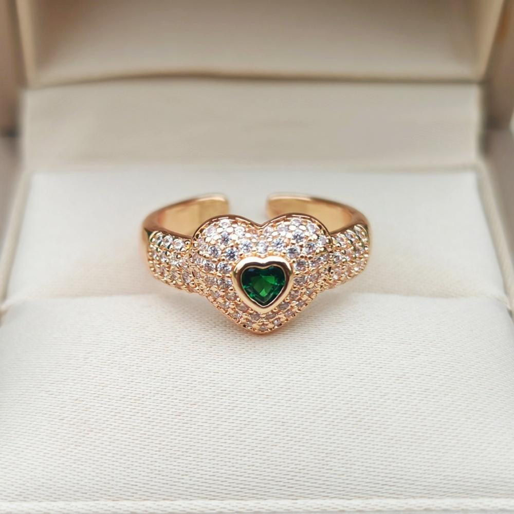 1 Piece Fashion Colorful Zircon Heart Shape Opening Adjustable Rings for Women Stackable Ring Jewelry Wedding Party Accessories