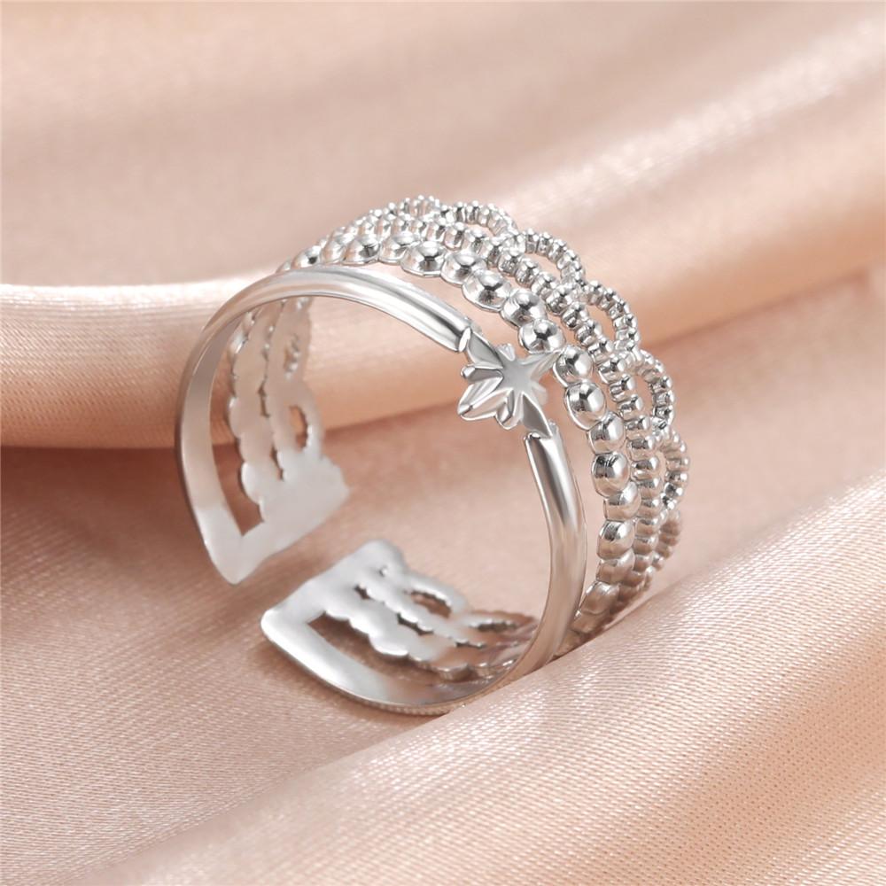 Stainless Steel Women Rings Geometric Heart Aesthetic Adjustable Open Finger Ring Fashion Party Jewelry Gifts