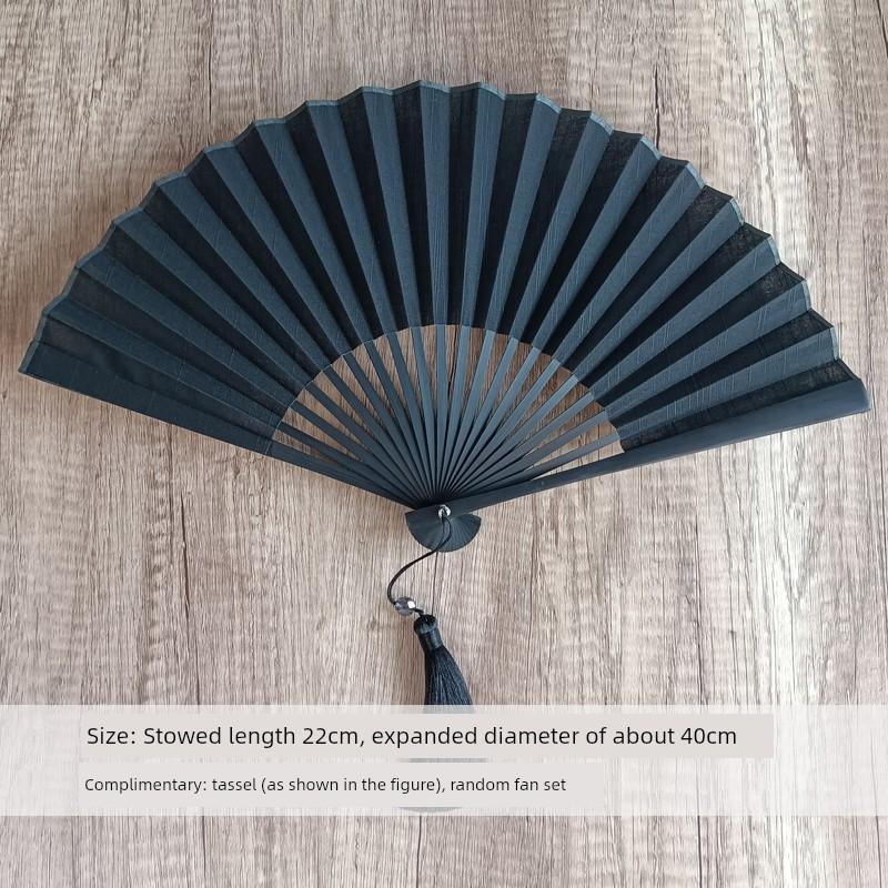 Mogan Fan Jednobarevný Černý Bavlněný Vějíř Čínský Styl Antický Retro Ručně Vyráběný Skládací Vějíř pro Každodenní Použití Přenosný