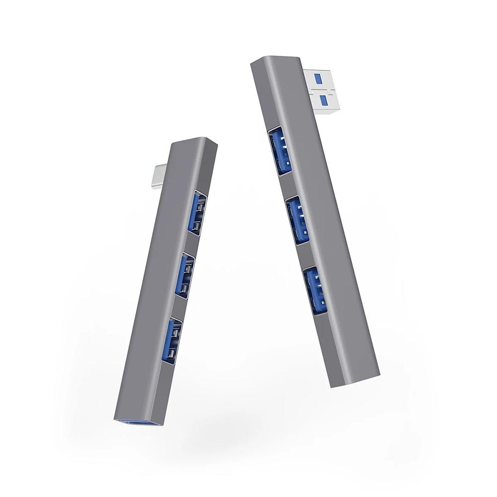 Right Angle Aluminum Alloy Type C USB 3.0 Four-Port Hub