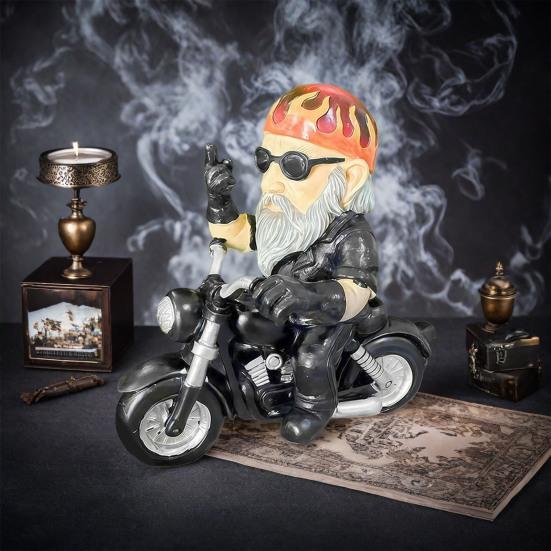 Motorcycle Dwarf Statue Resin Motorcycle Riding Gnome Decoration Indoor Outdoor Gnome Figurine for Yard Garden Room Tabletop Shelf