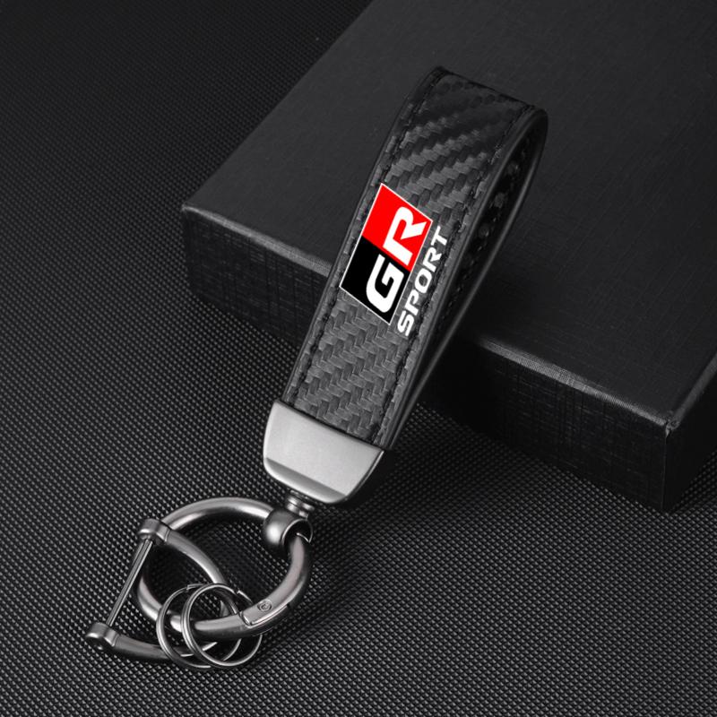 

Carbon fiber Car Keychain Key Ring Metal Leather For Toyota GR Sport Gazoo Racing Yaris 86 Corolla Hilux Supra C-HR Accessories