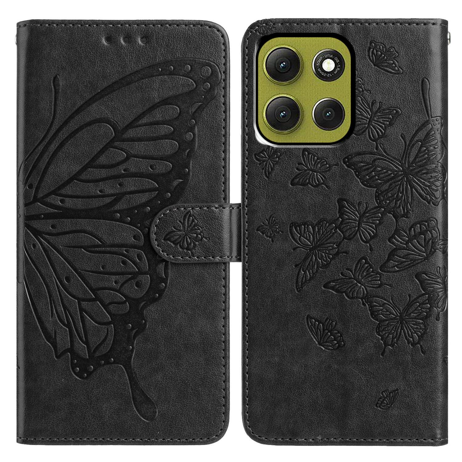 

Для Motorola Moto G86 5G Чехол с тиснением бабочки, кошелек-подставка, откидная крышка из ПУ кожи, чехол для телефона с ремешком Black