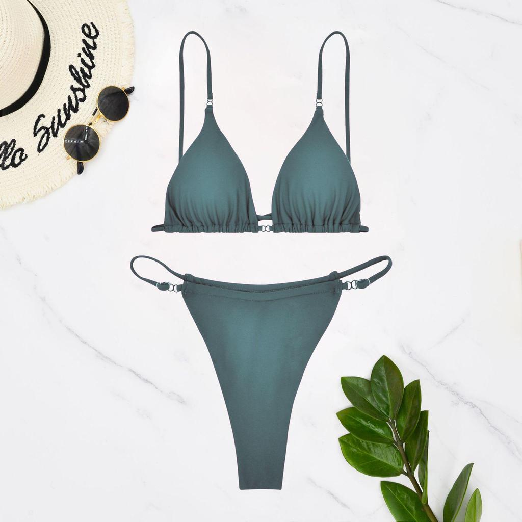 European & American Style 2025 Nylon Solid Color Split Bikini for Women