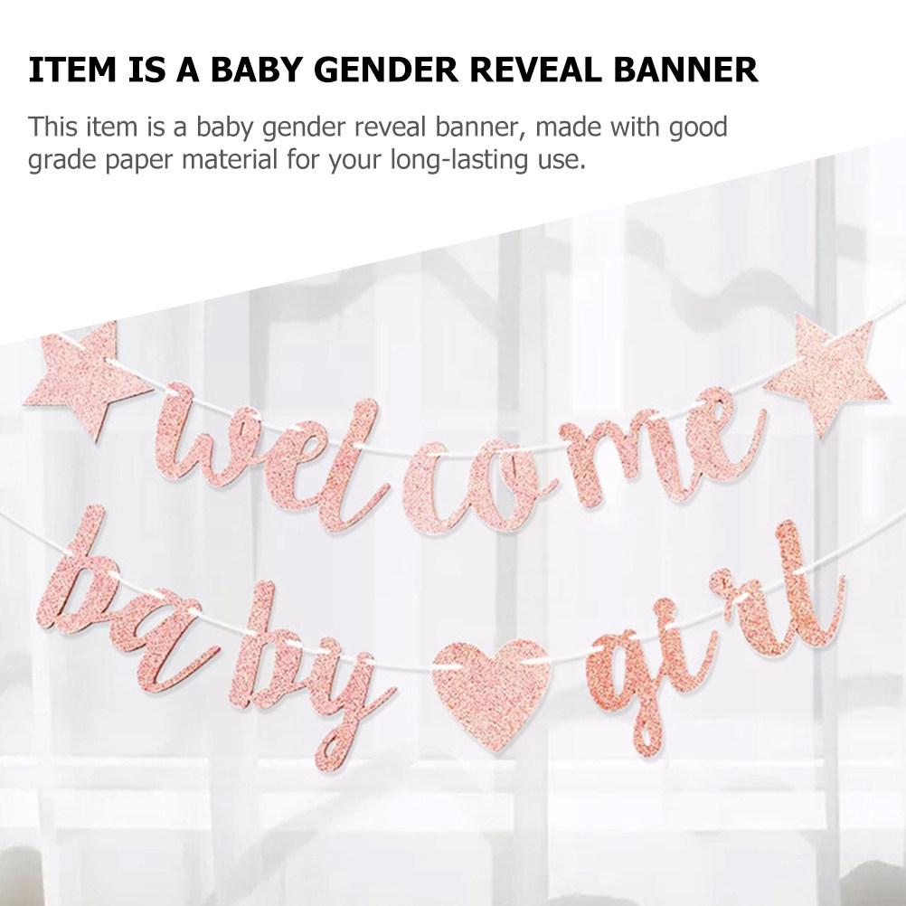 Welcome Baby Banner Glitter Paper Gender Reveal Party Decoration Hanging Flag Baby Shower Birthday Party Supply