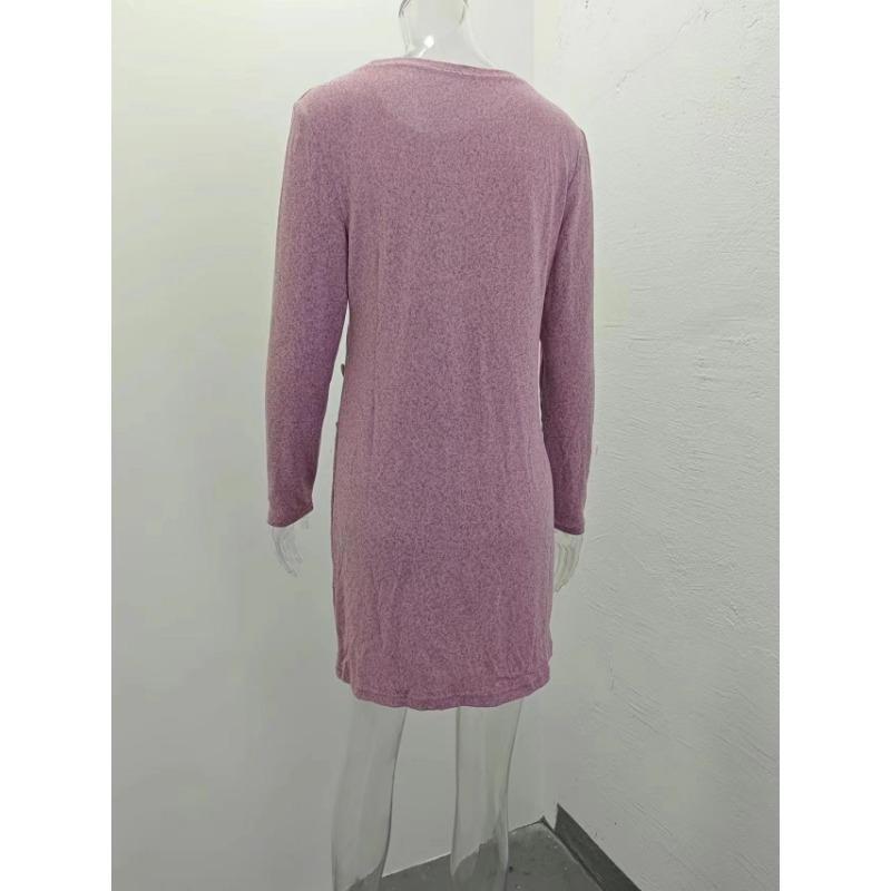 Vestido de punto de manga larga y largo medio de color liso para mujer, nuevo, de talla grande, para otoño