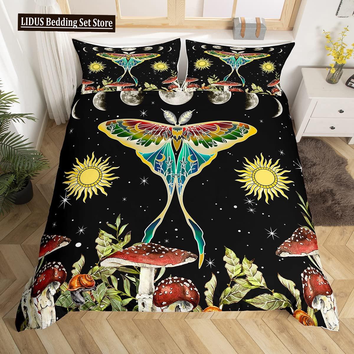 

Готический комплект пододеяльника с черепом, покрывало с мотыльком смерти и цветами, кинг, персонализированные комплекты постельного белья со скелетом и костями, черный, кремовый AU Double(180x210cm)