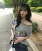 Koiliseu Soluna One-Shoulder Contrast Short Sleeve Tee (13 Colors)