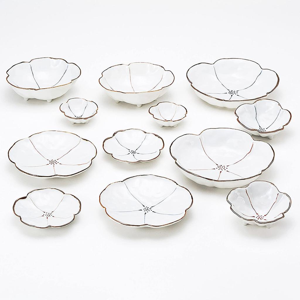 Kyoritsu Pottery White Plate, 22.3cm, Hasami-yaki Yukigama Flower Lovely Design, Multi-Purpose Deep Plate, Kure, 19996