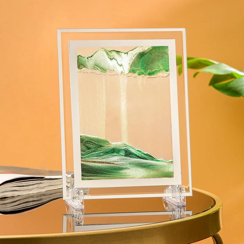 Square Sandscape Moving sand Art Picture Deep Sea Quicksand Craft 3D Hourglass in Motion Flowing Sand Painting Home Decor Gifts
