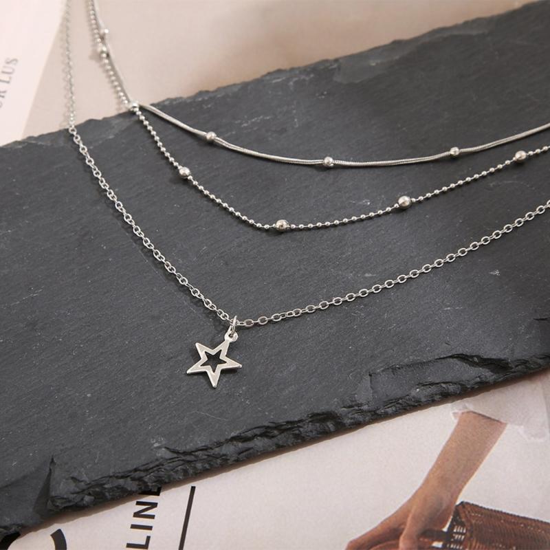 Modern Multi strands Necklace Stylish Star Pendant Neckchains Layers Chokers