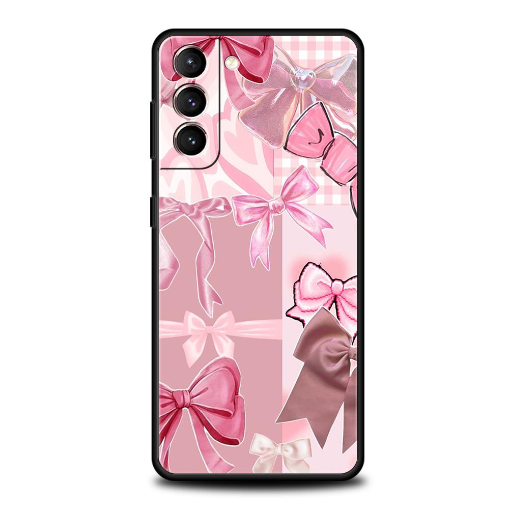 Phone Case Cover for Samsung Galaxy S25 Edge S24 S23 S22 S20 S21 FE Ultra S10 S10E Plus 5G Soft TPU Bow-Knot Pink Bow Pattern