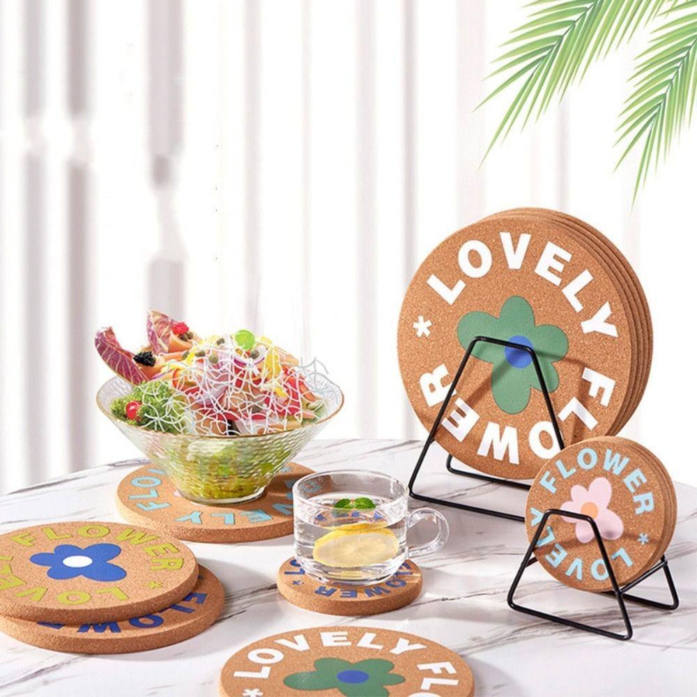 5pcs/set Heat Resistant Cork Coaster with Storage Rack Pot Pad Insulation Pad  Dish