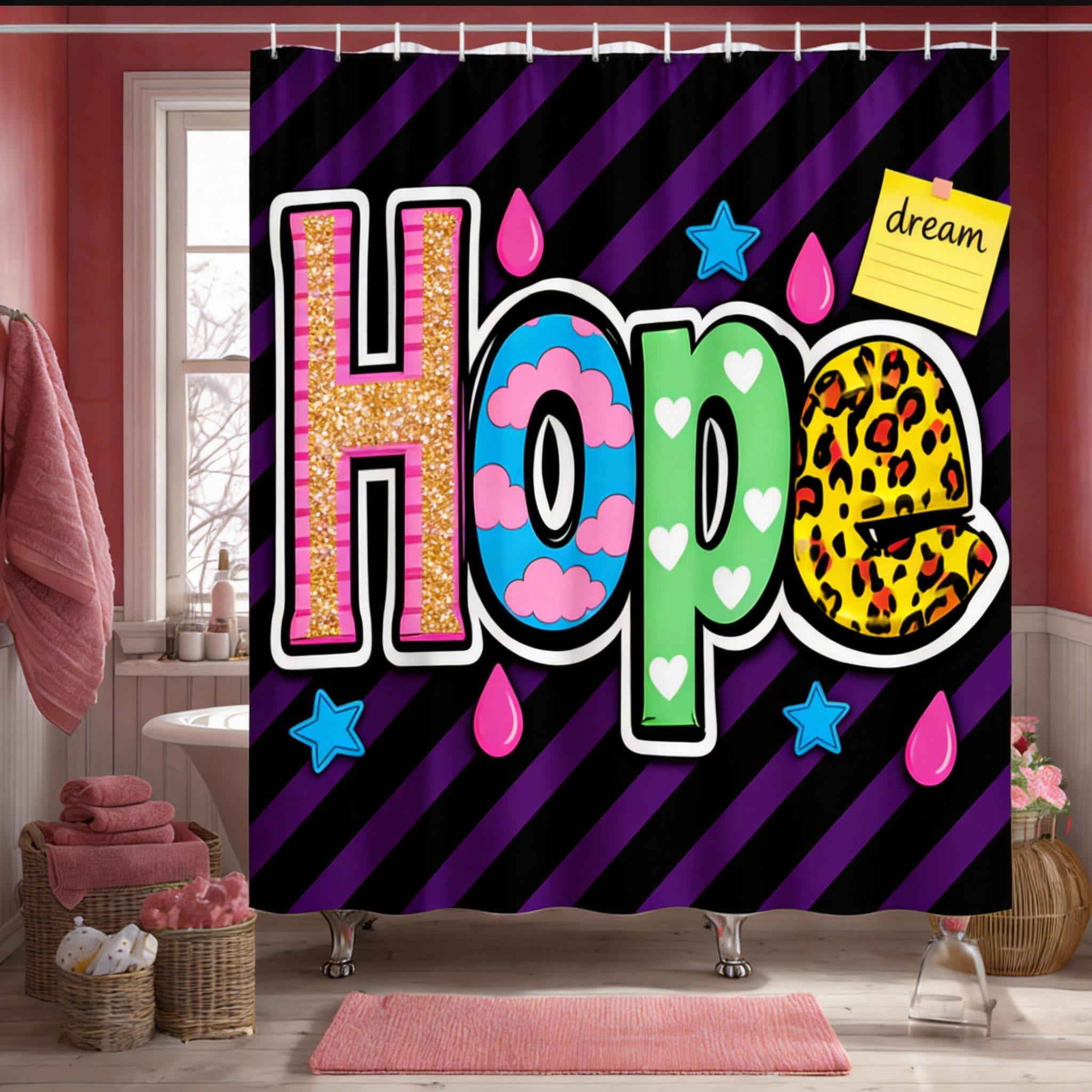 

Love Graffiti Shower Curtain Mixed Patterns with Hearts and Leopard, Fun Feminine Bath Curtain for Teen Girls and Romantic Decor 90X180cm(35x70in)