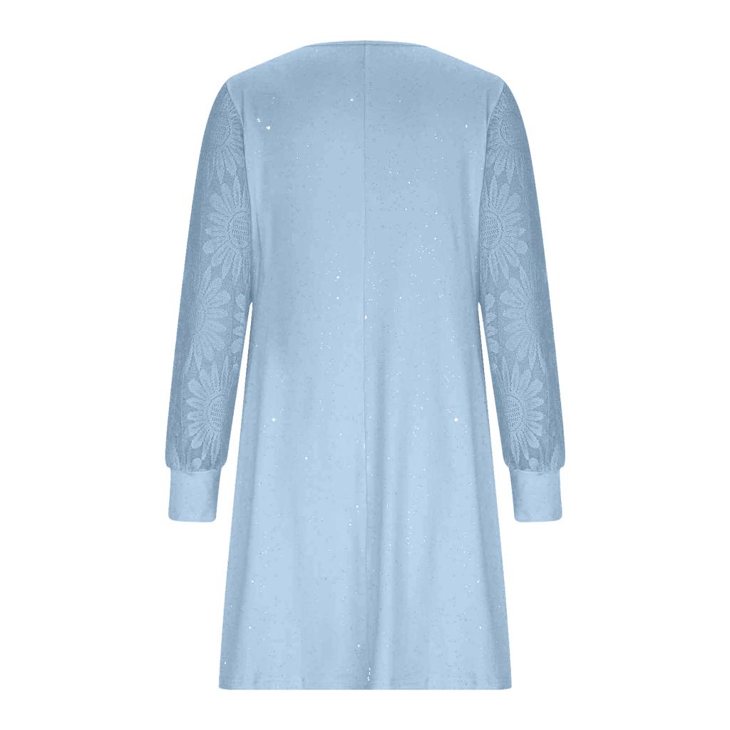 Ladies' Round Neck Lace Patchwork Long Sleeved Slim Fit Dress