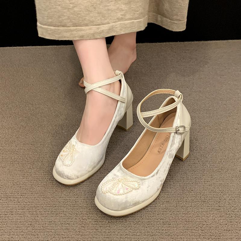Mode 2024 Lolita Schuhe Damen Mary Janes High Heels Schuhe Damen Plateau Sandalen Weibliche Mode Elegant Kreuzriemen Dicke Absätze Schuhe