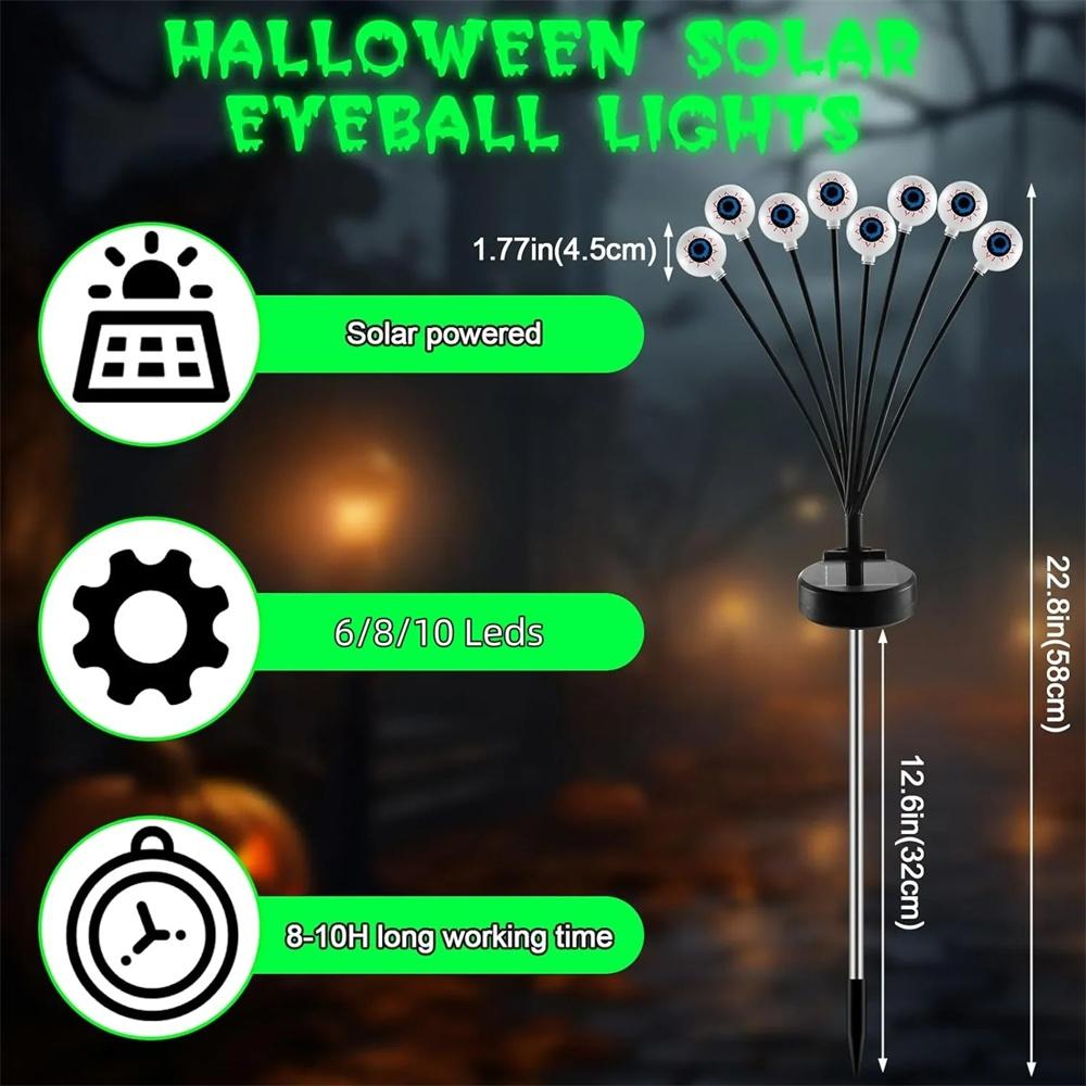 Halloween Solar Scary Eyeball Lights 8LED Eyeball Swaying Firefly Lights Waterproof Decorative Stake Lights for Yard Garden