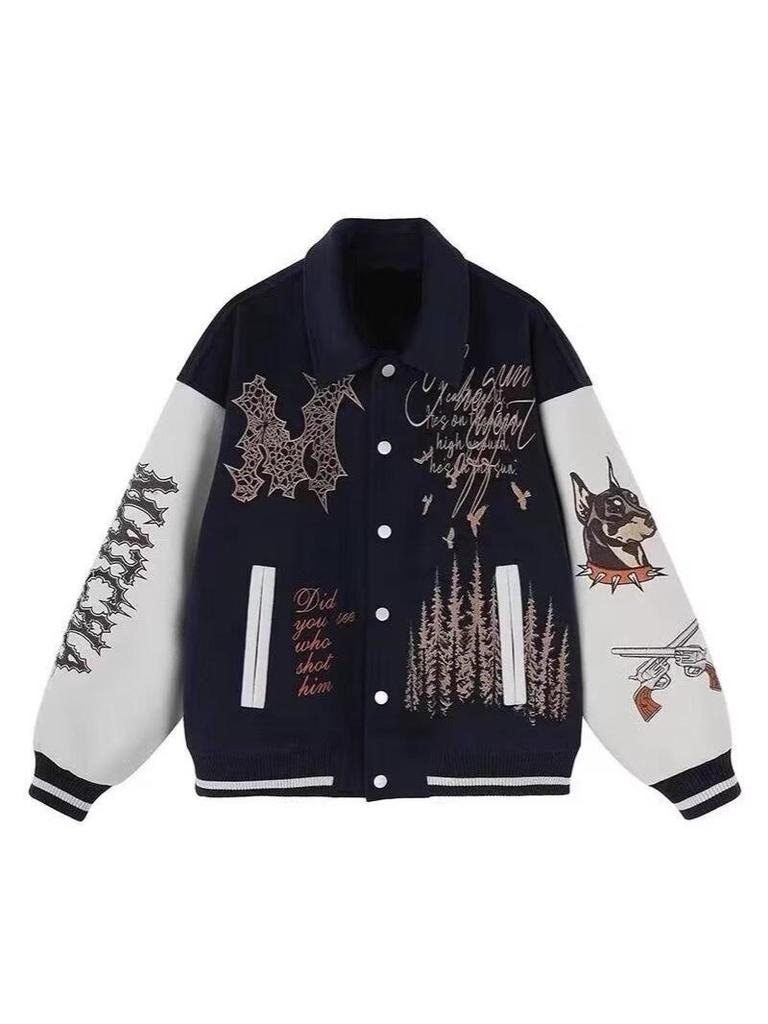 Guochao Men's Heavyweight Embroidered Baseball Jacket - Autumn/Winter Versatile High Street Outerwear