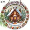 Christmas Wooden Welcome Sign with House Pattern - Navidad Round Sign for Front Door, Wall Hanging Decor - Ideal Christmas Decoration
