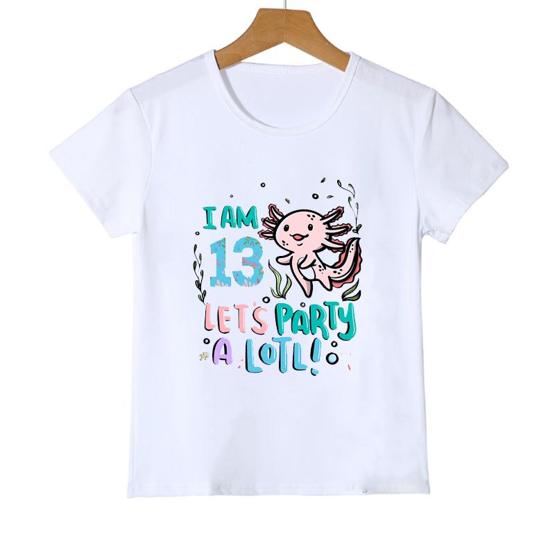 Compleanno dal 3° al 14° Axolotl HO 10 ANNI FESTEGGIAMO TANTO A Lotl Kawaii Maglietta per Bambine Regalo di Compleanno Maglietta Moda Abbigliamento Bambini Maglietta