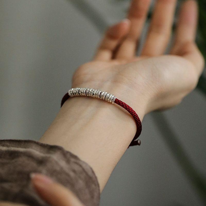 

999 Pure Silver Bracelet Couple Sterling Silver Bracelet Birth Year Carrying Strap Red Rope Female Birthday Present Silver Jewelry Bracelet 466.66 cm-499.99 cm inch plain circle