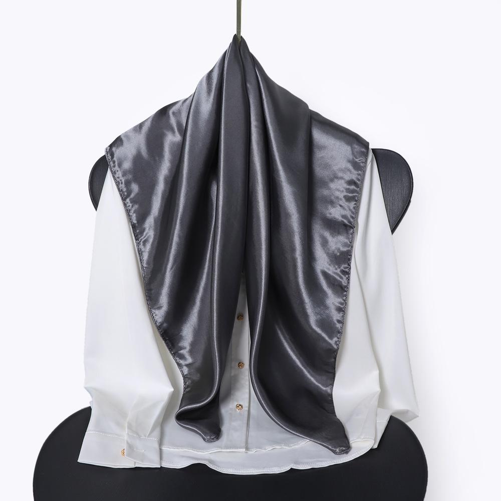 Classic Solid Colour Silk Scarf Women's Trendy Peplum Shawl Simulation Silk Wrap Turban 90cm Square Scarf