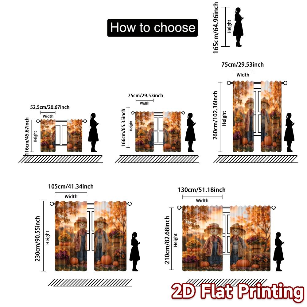 2pcs, 2D FLAT PRINTING Curtains (Without Rod) Harvest Friends Contemporary Popular Curtains Durable 100% Polyester Fabric