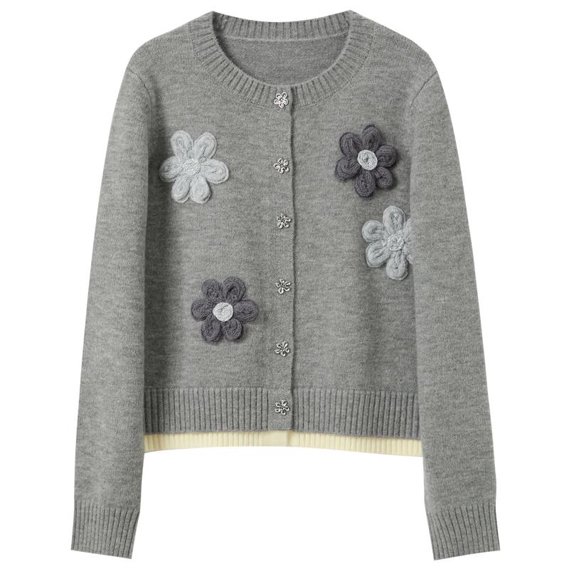 

Sancai 2026 Spring Hand-Embroidered Floral Knit Cardigan S