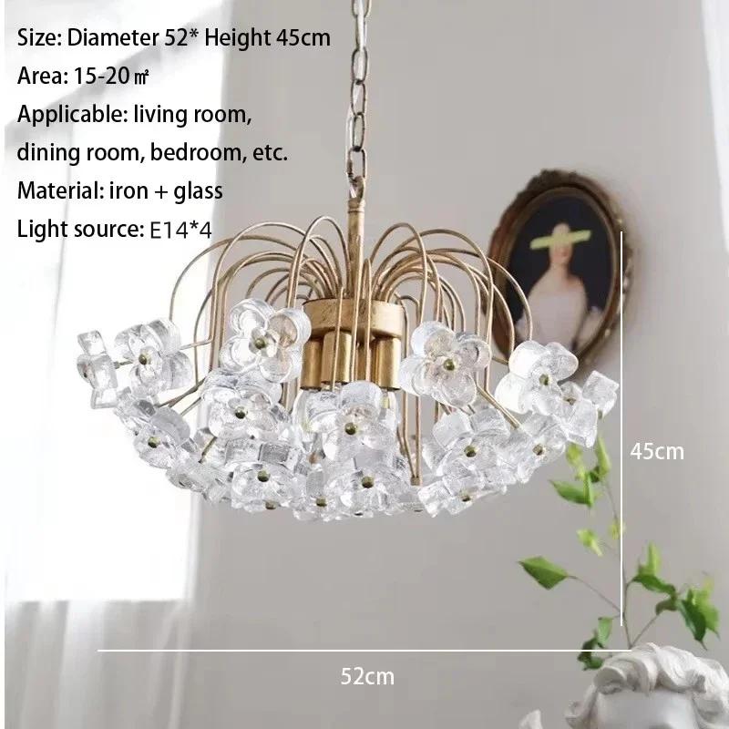 Nordic design luxury glass chandelier retro French countryside petal shaped restaurant bedroom home decoration lighting fixtures
