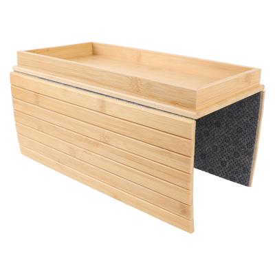 Flexible Couch Armrest Organizer Bamboo Wood Foldable Rectangular Non Slip Sofa Armrest Tray Table