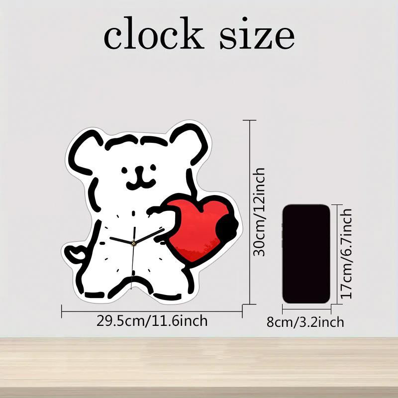Cartoon Heart Shaped Dog Decorative Wall Clock - Adorable and Minimalist Style Dog Silent Clock for Living Room and Bedroom