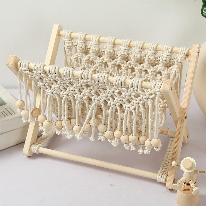 1PC Floor Standing Rack Foldable Cotton Rope Woven Rack Bohemia Book Rack Macrame Basket 32x19x25cm
