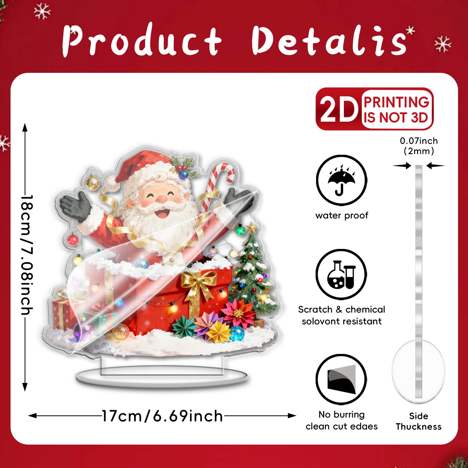 

2D Рождественские акриловые украшения Дед Мороз и подарочные коробки Цветная печать Плоские настольные украшения для праздничных подарков