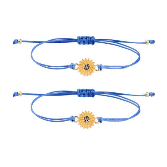 2Pcs Braided Bracelets Adjustable Drawstring Design Friendship Bracelets Chrysanthemum Pendant Friendship Wristbands 6