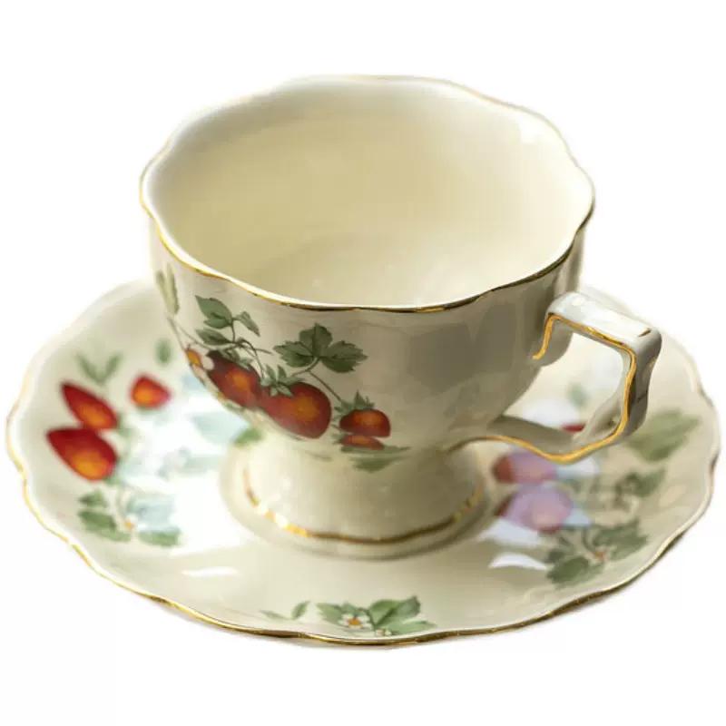 

1 шт. фарфоровая чашка с блюдцем с узором «клубника», 250 мл, ароматизированная чайная чашка, кофейная чашка, керамические чайные сервизы