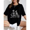 Vintage Black Oversized T-Shirt with Skeleton & Dog Bone Print – Halloween Dark Aesthetic Fun Graphic Top