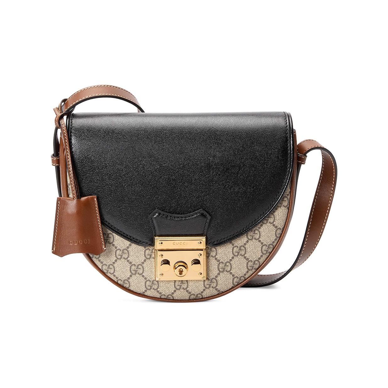 

Gucci Padlock GG Supreme Saddle Bag Beige Black Brown Leather Trim Gold Hardware Crossbody Handbag for Women Daily Commute 644524-HUHJG-9785 Basic Set (Bag+Dust Bag)