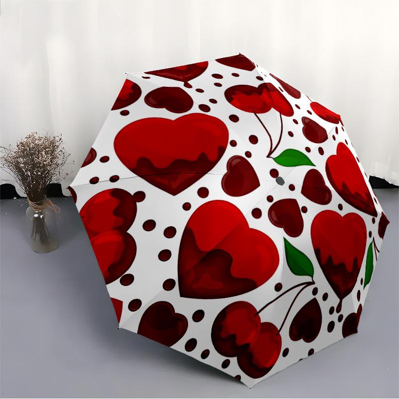 1pc Cherries Hearts Automatic Open/Close Umbrella - Compact Travel Umbrella, Gift for Birthday, Holiday yy260106038