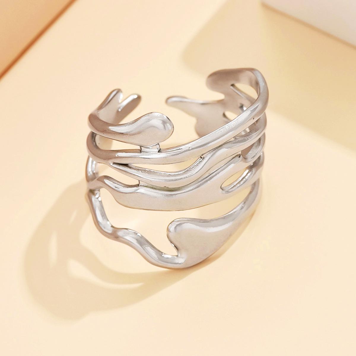18K Gold Vacuum Plated Stainless Steel Irregular Baroque Open Ring for Women