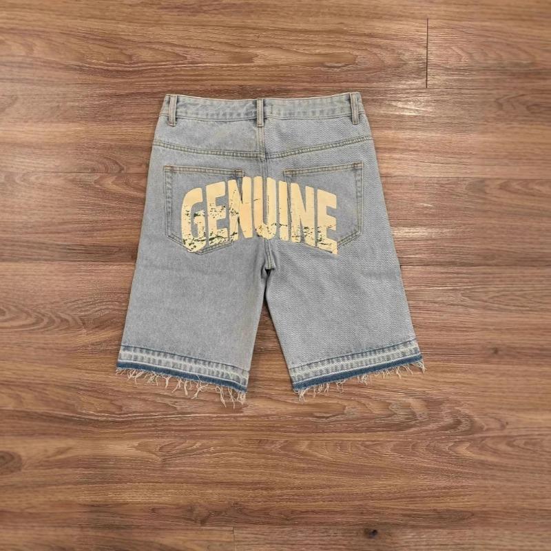 High Street Hip Hop Rhinestone Cross Straight Denim Knee Length Shorts