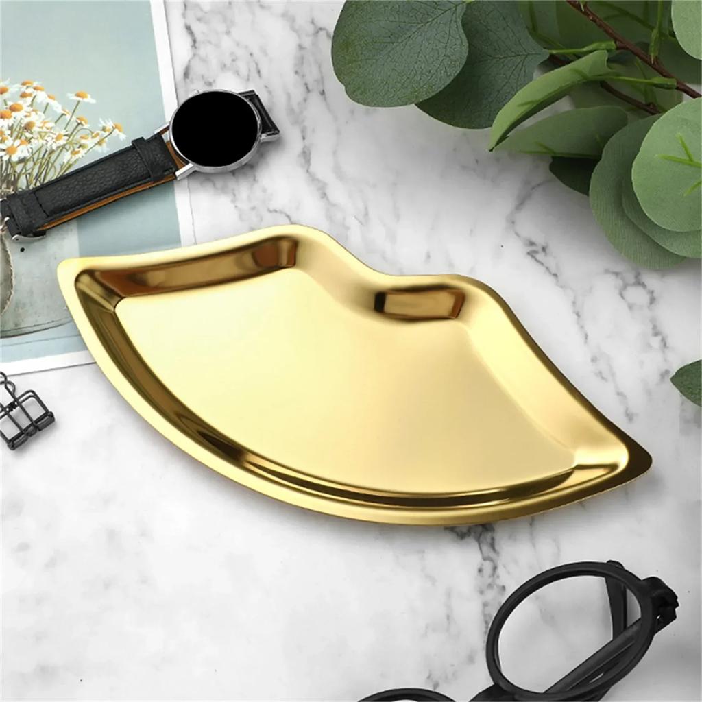 Ins Style Stainless Steel Lip Shaped Jewelry Tray Home Cosmetics Metal Decoration Tray Female Jewelry Storage Tray Decorative