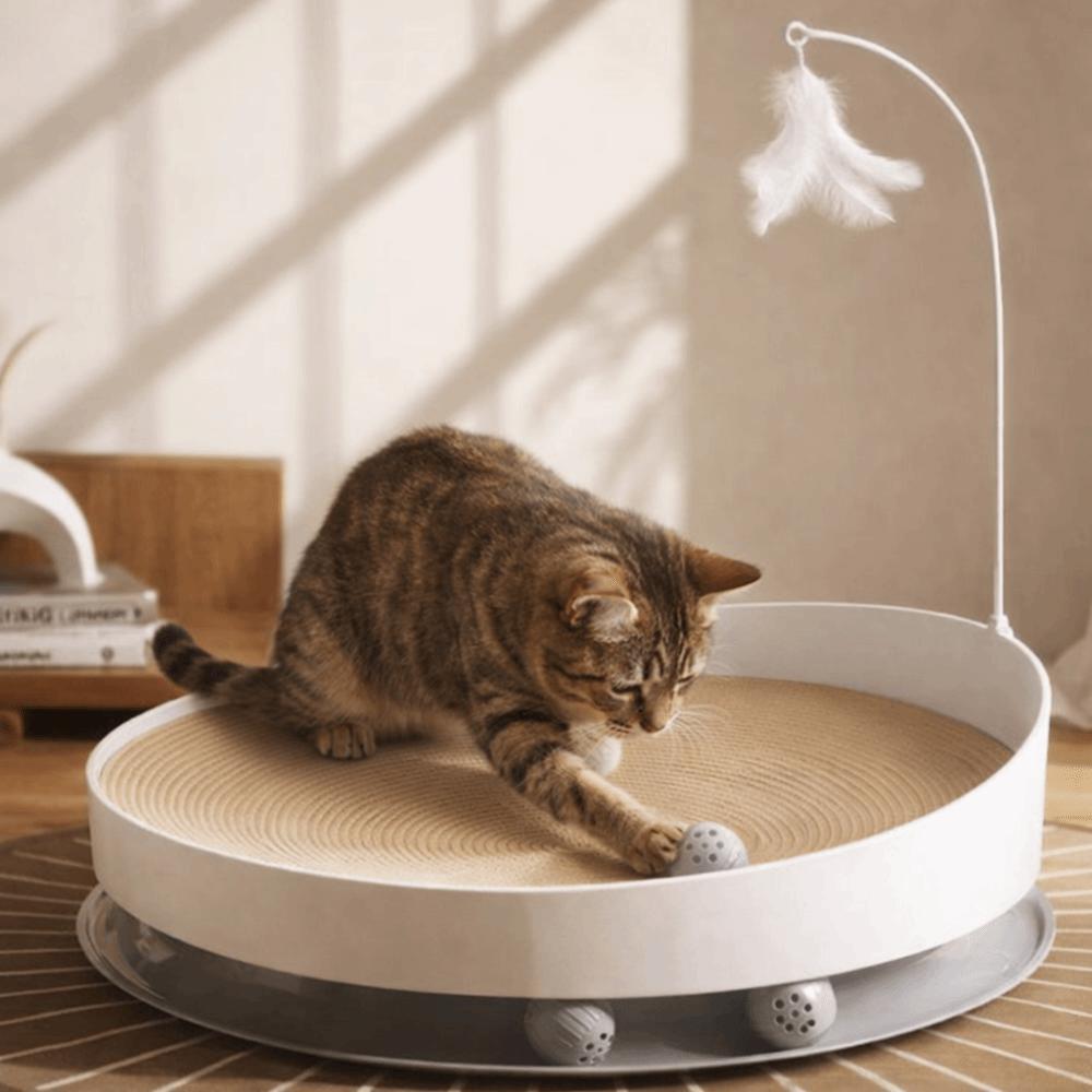 Stable Cat Scratch Board Round Teasing Cat Stick Interactive Cat Turntable Toy  Indoor Play